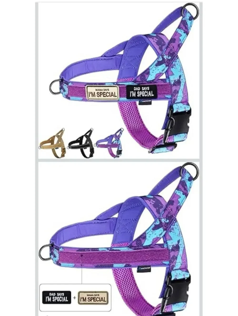 No Pull Dog Harness XL Purple Aqua Camo Heavy Duty Adjustable, Padded NEW